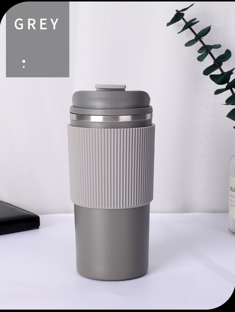 Grey Coffee Tumbler with Silicon Grip - 500ml Travel Mug